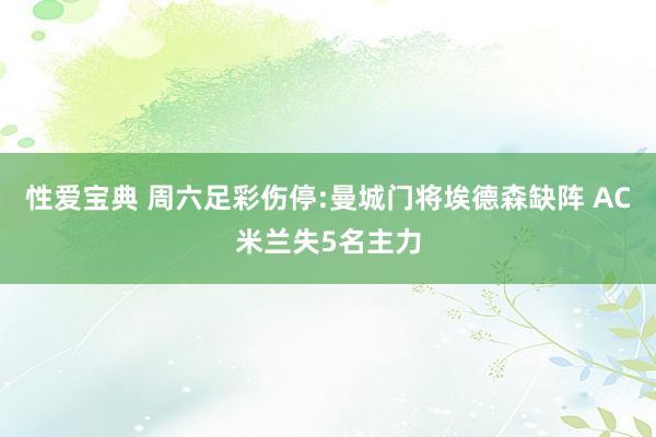 性爱宝典 周六足彩伤停:曼城门将埃德森缺阵 AC米兰失5名主力